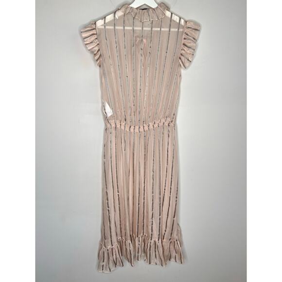 Sandro Cuba To Paris Maki Sheer Overlay Striped Silk Midi Dress Blush Women's 38 - Picture 5 of 13